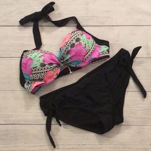 Tahiti bikini floral top black bottoms